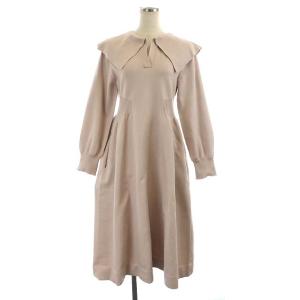 21AW 衿付きホールガーメントワンピース 長袖 ロング スキッパー ビッグカラー 38 スモークピンク