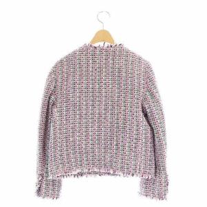 kate spade new york ツイード ジャケット ノーカラー フリンジ 0 紫 緑 白 ゴールド色