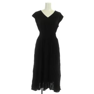 キュプラポプリンシャーリングワンピース ロング フレンチスリーブ ギャザー 34 黒 ブラック