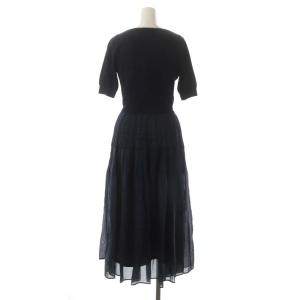 ANAYI 21AW プリーツティアードドッキングニットワンピース ロング 半袖 36 紺 ネイビー