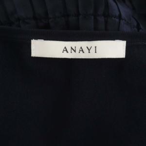 ANAYI 21AW プリーツティアードドッキングニットワンピース ロング 半袖 36 紺 ネイビー