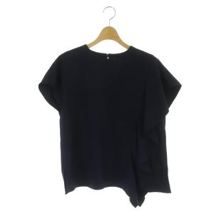 22SS トリアセクールモーションアシメラッフルブラウス フレンチスリーブ プルオーバー 38 紺 ネイビー