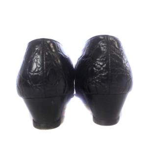 Salvatore Ferragamo パンプス チャンキーヒール ヴァラ リボンモチーフ 型押し レザー 6.5C 24cm 黒 ブラック