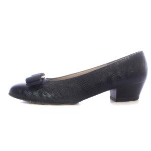 Salvatore Ferragamo パンプス チャンキーヒール ヴァラ リボンモチーフ レザー 6C 23.5cm 黒 ブラック