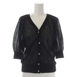 22SS シアーギャザーニットカーディガン 五分袖 36 黒 ブラック