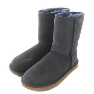 UGG australia CLASSIC SHORT ムートンブーツ ショート シープスキン ロゴ USA6 23.0cm ネイビー 5825