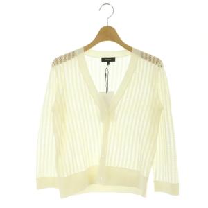 カーディガン ニット 長袖 薄手 Vネック コットン S アイボリー