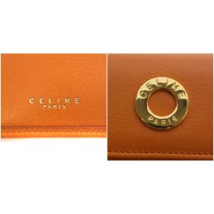 CELINE G/98-1 財布 三つ折り Wホック レザー オレンジ