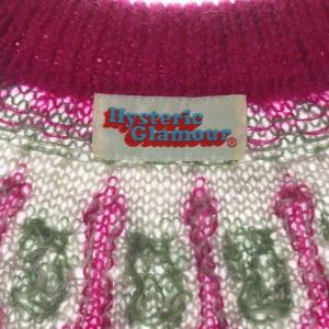 HYSTERIC GLAMOUR ヴィンテージ モヘア ニット ブルゾン ジャケット ウール混 ジップアップ マゼンタピンク 緑 白