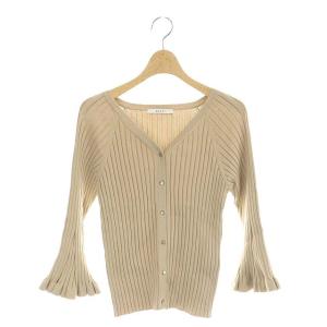 メッシュリブフレアスリーブカーディガン ニット 七分袖 38 ベージュ