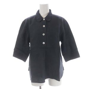 リネンラウンドカラー半袖プルオーバーシャツ 1 紺 ネイビー