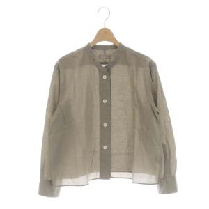 シャツ バンドカラー 長袖 1 グレージュ