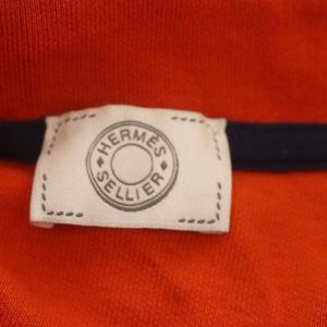 HERMES セリエボタンポロシャツ 半袖 プルオーバー M オレンジ 紺 ネイビー