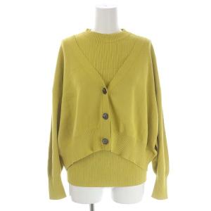 アンサンブル 2点セット ウールレイヤードニット カットソー ノースリーブ ボトルネック カーディガン クロップド 長袖 Vネック