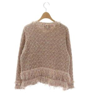 Chesty 23SS ツイードライクニットジャケット ノーカラージャケット ラメ フリンジ 1 ピンク アイボリー