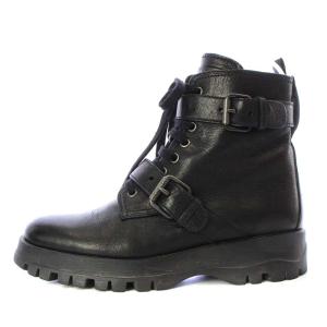 PRADA ブーツ ショート フラット レースアップ レザー 35 ブラック