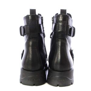 PRADA ブーツ ショート フラット レースアップ レザー 35 ブラック
