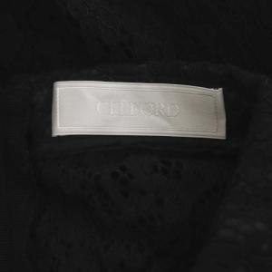 CELFORD 襟付きAラインワンピース 総レース ロング 五分袖 ギャザー 36 黒 ブラック