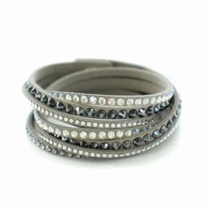 SWAROVSKI ブレスレット バングル ラインストーン 2連 スエード グレー アクセサリー ジュエリー