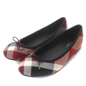 バレエシューズ パンプス チェック リボン 24.0cm 黒 ブラック 赤 レッド