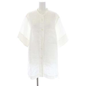 YARN DYE LINEN バンドカラーシャツ 半袖 オーバーサイズ F 白 ホワイト