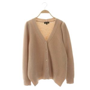カシミヤ混 アゼ カーディガン ニット 長袖 Vネック 2 ベージュ