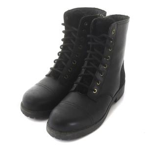 UGG australia KILMER EXPOSED FUR レースアップブーツ レザー スエード シープスキン 切替 US8 25.0cm 黒 ブラック