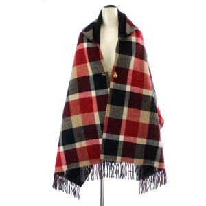 ストール マフラー ショール チェック フード付き フリンジ 赤 レッド 55708-266-16