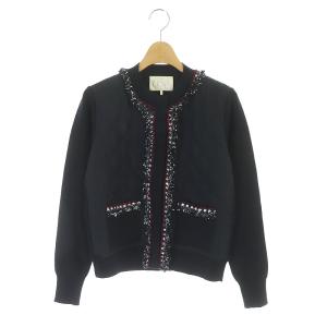 キルティングカーディガン ニット 長袖 ウール F 紺 ネイビー マルチカラー