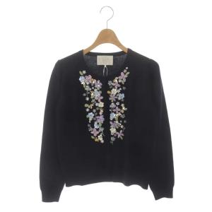 Chesty フラワー刺繍カーディガン 長袖 F 紺 ネイビー