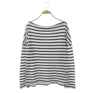 B BORDER PO ボーダープルオーバー カットソー 長袖 ボートネック 00 白 ホワイト 青 ブルー