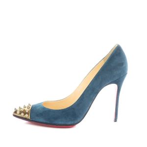 Christian Louboutin ポインテッドトゥパンプス ハイヒール ピンヒール スタッズ スエード 36.5 23.5cm 青 ブルー