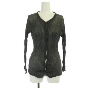 シワ加工カーディガン ニット 薄手 Vネック M グレー