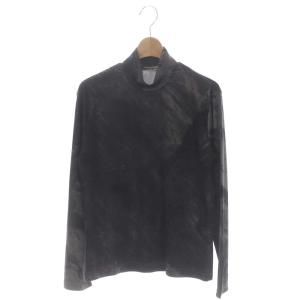 転写プリントハイネックトップス カットソー 長袖 M 黒 グレー