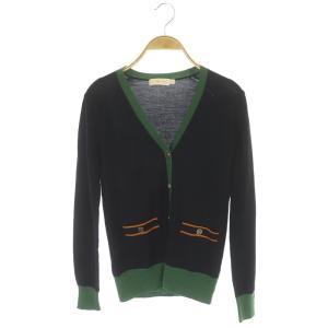 ウールニットカーディガン 長袖 Vネック XXS 紺 緑 ネイビー グリーン