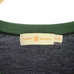 TORY BURCH ウールニットカーディガン 長袖 Vネック XXS 紺 緑 ネイビー グリーン