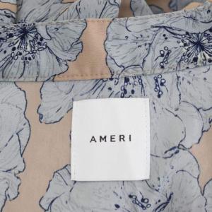 Ameri VINTAGE TIE SHIRT DRESS ワンピース ロング 長袖 スキッパー 花柄 ブルーグレー ベージュ