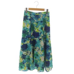 23SS デシタルフラワープリント フレアスカート ロング ミモレ丈 36 水色 青 黄色 ベージュ