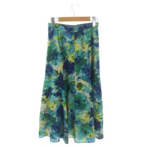 ANAYI 23SS デシタルフラワープリント フレアスカート ロング ミモレ丈 36 水色 青 黄色 ベージュ