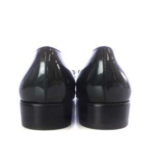 Salvatore Ferragamo パンプス ローヒール スクエアトゥ ヴァラ リボンモチーフ エナメルレザー 6.5C 24cm ダークグリーン