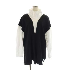 22AW CUT-LAYERED PULLOVER カットソー 長袖 ハイネック ドッキング フレア バイカラー 38 黒