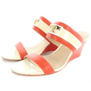 ウェッジソール サンダル ミュール 7.5M 24.5cm 朱色 白 ホワイト
