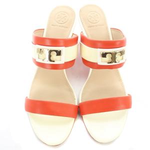 TORY BURCH ウェッジソール サンダル ミュール 7.5M 24.5cm 朱色 白 ホワイト