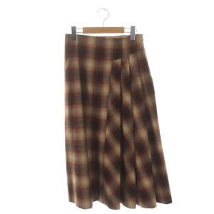 21AW MANTECO オンブレチェックフレアスカート ロング 38 茶 ブラウン