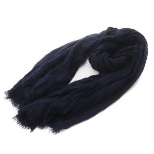 ストール 薄手 カシミヤ混 モーダル フリンジ ネイビー