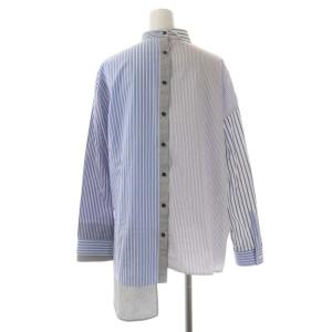 ENFOLD Multicolor Mix Asymmetric Shirt クレイジーパターン シャツ 長袖 ストライプ 38 紺 青