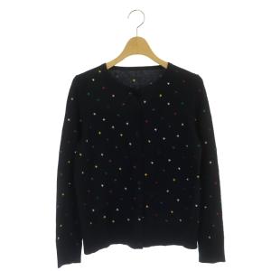 スター刺繍ニットカーディガン ニット 長袖 星柄 ウール混 36 紺 マルチカラー ネイビー