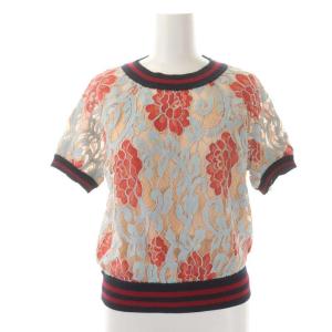 半袖レースライントップ カットソー 36 ピンクベージュ 水色 赤