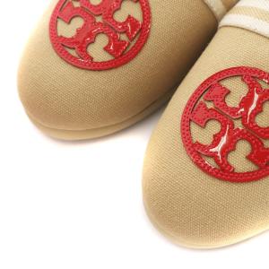 TORY BURCH スリッポン フラットシューズ ロゴ ライン 7 24.0cm ベージュ 赤 レッド