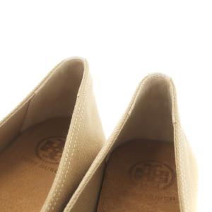 TORY BURCH スリッポン フラットシューズ ロゴ ライン 7 24.0cm ベージュ 赤 レッド